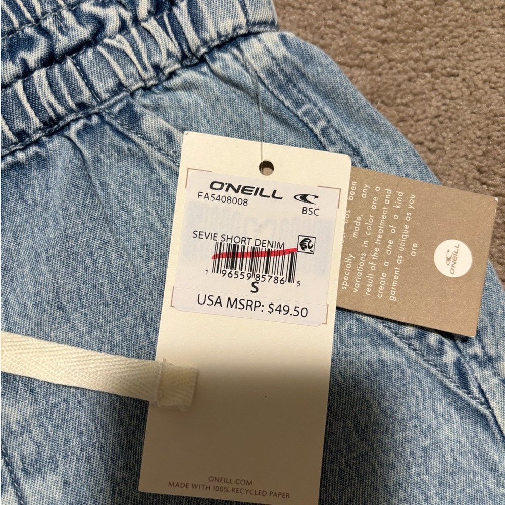 O'Neill Light Blue Denim Drawstring Pocket Shorts - Picture 2 of 4